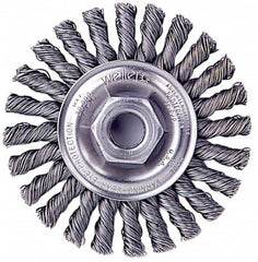 Weiler - 4" OD, 1/2-13 Arbor Hole, Knotted Stainless Steel Wheel Brush - 1/4" Face Width, 0.02" Filament Diam, 20,000 RPM - Americas Industrial Supply