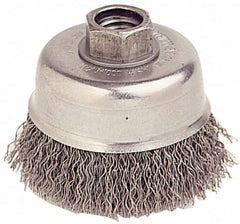 Weiler - 5" Diam, 5/8-11 Threaded Arbor, Stainless Steel Fill Cup Brush - 0.02 Wire Diam, 1-1/4" Trim Length, 8,000 Max RPM - Americas Industrial Supply