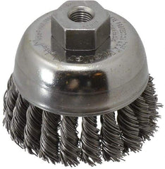 Weiler - 2-3/4" Diam, 3/8-24 Threaded Arbor, Steel Fill Cup Brush - 0.02 Wire Diam, 7/8" Trim Length, 14,000 Max RPM - Americas Industrial Supply