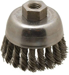 Weiler - 2-3/4" Diam, 1/2-13 Threaded Arbor, Steel Fill Cup Brush - 0.02 Wire Diam, 7/8" Trim Length, 14,000 Max RPM - Americas Industrial Supply