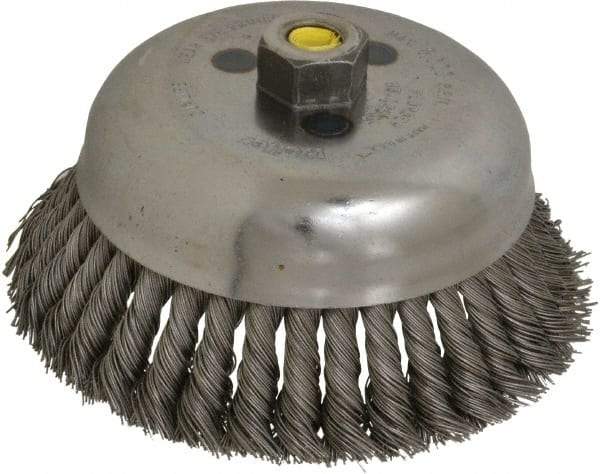 Weiler - 6" Diam, 5/8-11 Threaded Arbor, Steel Fill Cup Brush - 0.023 Wire Diam, 1-5/8" Trim Length, 6,000 Max RPM - Americas Industrial Supply