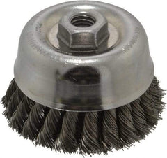 Weiler - 4" Diam, 5/8-11 Threaded Arbor, Steel Fill Cup Brush - 0.02 Wire Diam, 1-3/8" Trim Length, 9,000 Max RPM - Americas Industrial Supply