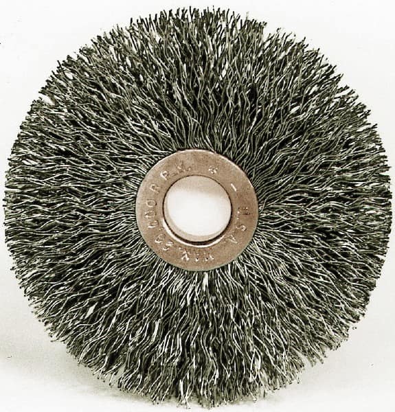 Weiler - 12" OD, 1-1/4" Arbor Hole, Knotted Steel Wheel Brush - 7/16" Face Width, 2-3/4" Trim Length, 0.023" Filament Diam, 3,600 RPM - Americas Industrial Supply