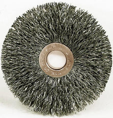 Weiler - 12" OD, 1-1/4" Arbor Hole, Crimped Steel Wheel Brush - 3/4" Face Width, 2-15/16" Trim Length, 0.0118" Filament Diam, 3,000 RPM - Americas Industrial Supply