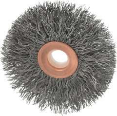 Weiler - 2-1/2" OD, 1/2" Arbor Hole, Crimped Steel Wheel Brush - 1/2" Face Width, 3/4" Trim Length, 0.0118" Filament Diam, 20,000 RPM - Americas Industrial Supply