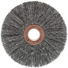 Weiler - 3" OD, 1/2" Arbor Hole, Crimped Steel Wheel Brush - 5/8" Face Width, 1" Trim Length, 0.008" Filament Diam, 20,000 RPM - Americas Industrial Supply