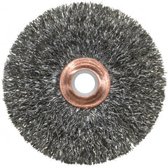 Weiler - 3" OD, 1/2" Arbor Hole, Crimped Steel Wheel Brush - 5/8" Face Width, 1" Trim Length, 0.0118" Filament Diam, 20,000 RPM - Americas Industrial Supply