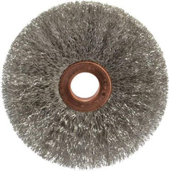 Weiler - 3" OD, 1/2" Arbor Hole, Crimped Stainless Steel Wheel Brush - 5/8" Face Width, 1" Trim Length, 0.006" Filament Diam, 20,000 RPM - Americas Industrial Supply