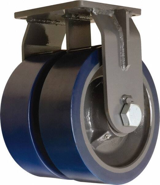 Hamilton - 12" Diam x 4" Wide x 15-1/2" OAH Top Plate Mount Dual Rigid Caster - Polyurethane Mold on Forged Steel, 12,000 Lb Capacity, Tapered Roller Bearing, 8-1/2 x 8-1/2" Plate - Americas Industrial Supply