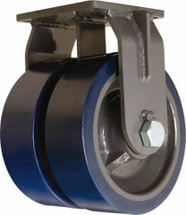 Hamilton - 12" Diam x 4" Wide x 15-1/2" OAH Top Plate Mount Dual Rigid Caster - Polyurethane Mold on Forged Steel, 12,000 Lb Capacity, Tapered Roller Bearing, 8-1/2 x 8-1/2" Plate - Americas Industrial Supply