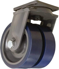 Hamilton - 12" Diam x 4" Wide x 15-1/2" OAH Top Plate Mount Dual Swivel Caster - Polyurethane Mold on Forged Steel, 12,000 Lb Capacity, Tapered Roller Bearing, 8-1/2 x 8-1/2" Plate - Americas Industrial Supply