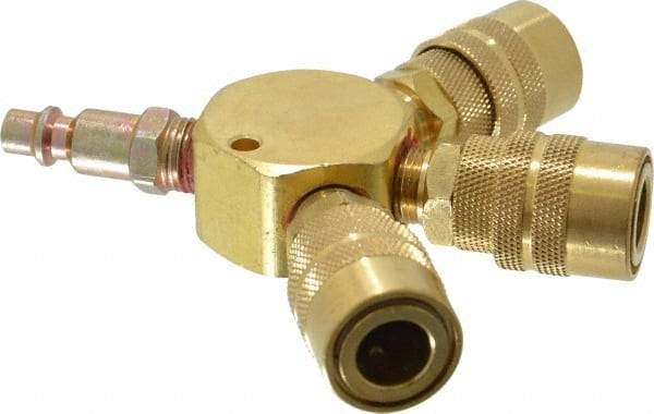 Value Collection - 1/4" Inlet, 1/4" Outlet Manifold - 4-1/2" Long x 0.88" Wide x 4-5/8" High, 1 Inlet Port, 3 Outlet Ports - Americas Industrial Supply