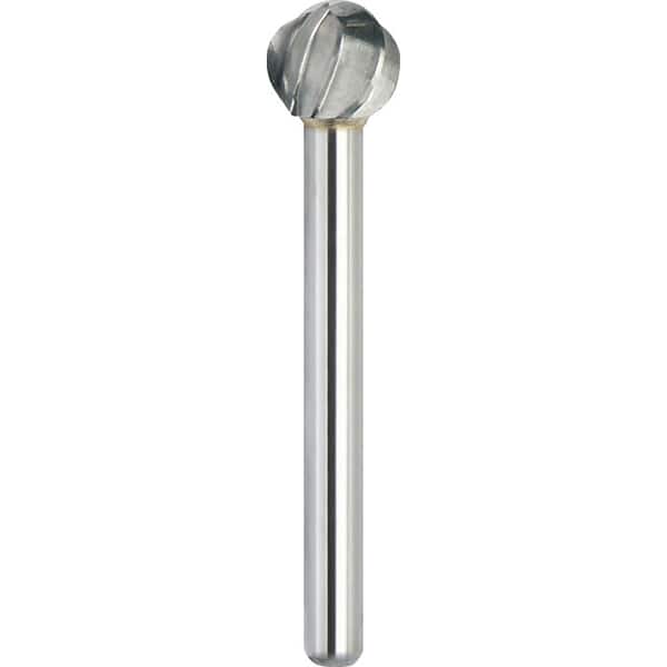 Made in USA - 1/4" Cut Diam, 1/8" Shank Diam, Ball Head Aluma Cut Burr - Carbide, 7/32" LOC, 1-3/4" OAL - Americas Industrial Supply