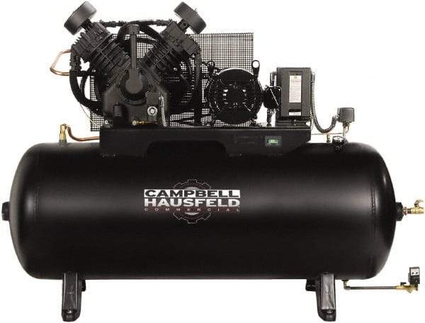 Campbell Hausfeld - 10 hp, 120 Gal Stationary Electric Horizontal Screw Air Compressor - Three Phase, 175 Max psi, 34.1 CFM, 208-230/460 Volt - Americas Industrial Supply