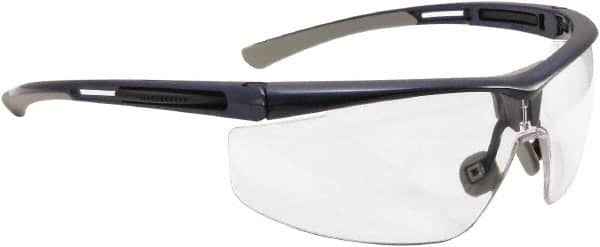North - Clear Lenses, Framed Safety Glasses - Anti-Fog, Blue/Gray Frame, Adjustable Temples, Size Universal, Wrap Around - Americas Industrial Supply