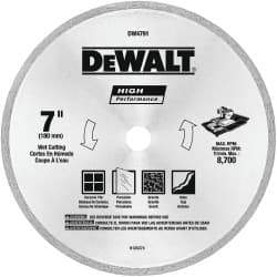 DeWALT - 7" Diam, 5/8 & 7/8" Arbor Hole Diam, Wet & Dry Cut Saw Blade - Diamond-Tipped, Straight Action, Standard Round Arbor - Americas Industrial Supply