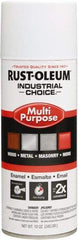 Rust-Oleum - White, Flat, Enamel Spray Paint - 8 to 12 Sq Ft per Can, 16 oz Container, Use on Drums, Equipment & Color Coding, Furniture, Ladders, Lockers, Motors, Stenciling, Tools - Americas Industrial Supply