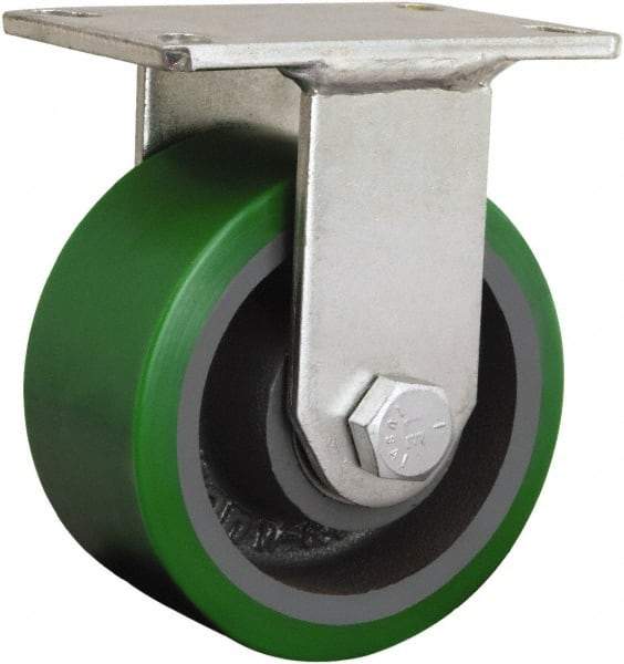 Hamilton - 8" Diam x 2-3/4" Wide, Iron Rigid Caster - 2,500 Lb Capacity, Top Plate Mount, 5-1/4" x 7-1/4" Plate, Straight Roller Bearing - Americas Industrial Supply