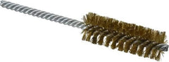 Made in USA - 7/8" Diam Helical Brass Tube Brush - Double Spiral, 0.006" Filament Diam, 2-1/2" Brush Length, 5-1/2" OAL, 0.237" Diam Galvanized Steel Shank - Americas Industrial Supply