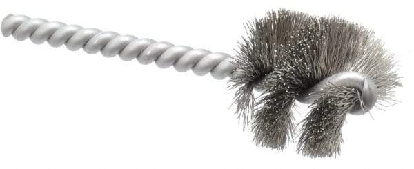 Made in USA - 1-1/8" Diam Helical Stainless Steel Tube Brush - 0.008" Filament Diam, 1" Brush Length, 3-1/2" OAL, 0.248" Diam Stainless Steel Shank - Americas Industrial Supply