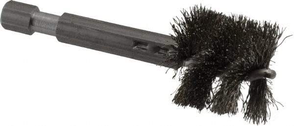 Made in USA - 3/4 Inch Inside Diameter, 7/8 Inch Actual Brush Diameter, Stainless Steel, Power Fitting and Cleaning Brush - 1/4 Shank Diameter, 2-3/4 Inch Long, Hex Shaft Stem - Americas Industrial Supply