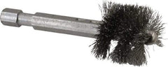 Made in USA - 7/8 Inch Inside Diameter, 1 Inch Actual Brush Diameter, Carbon Steel, Power Fitting and Cleaning Brush - 1/4 Shank Diameter, 2-3/4 Inch Long, Hex Shaft Stem - Americas Industrial Supply