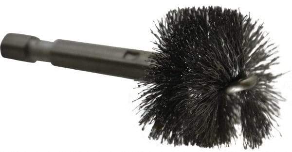 Made in USA - 1 Inch Inside Diameter, 1-1/8 Inch Actual Brush Diameter, Carbon Steel, Power Fitting and Cleaning Brush - 1/4 Shank Diameter, 2-3/4 Inch Long, Hex Shaft Stem - Americas Industrial Supply