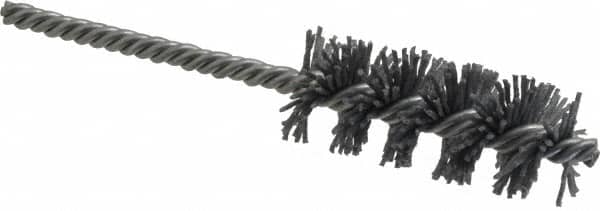 Made in USA - 1" Diam Helical Nylon Tube Brush - Single Spiral, 0.04" Filament Diam, 2-1/2" Brush Length, 5-1/2" OAL, 15/64" Diam Galvanized Steel Shank - Americas Industrial Supply