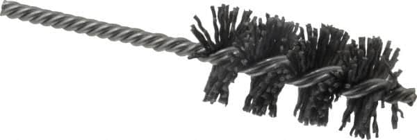 Made in USA - 1-1/4" Diam Helical Nylon Tube Brush - Single Spiral, 0.04" Filament Diam, 2-1/2" Brush Length, 5-1/2" OAL, 15/64" Diam Galvanized Steel Shank - Americas Industrial Supply