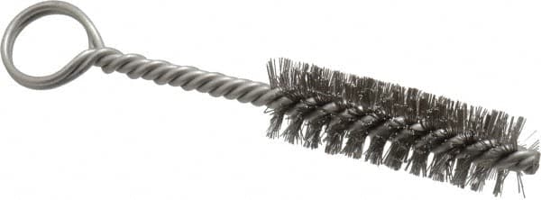 Made in USA - 2-1/2" Long x 3/4" Diam Stainless Steel Twisted Wire Bristle Brush - Double Spiral, 5-1/2" OAL, 0.01" Wire Diam, 0.162" Shank Diam - Americas Industrial Supply