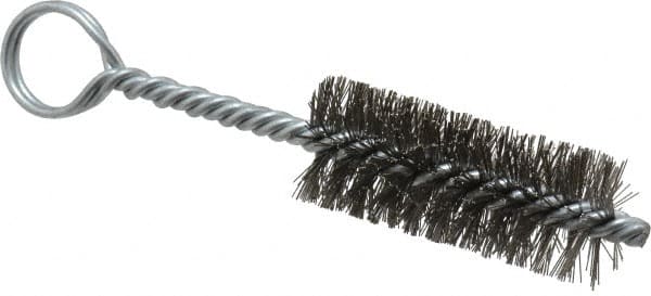 Made in USA - 2-1/2" Long x 1" Diam Stainless Steel Twisted Wire Bristle Brush - Double Spiral, 5-1/2" OAL, 0.01" Wire Diam, 0.235" Shank Diam - Americas Industrial Supply