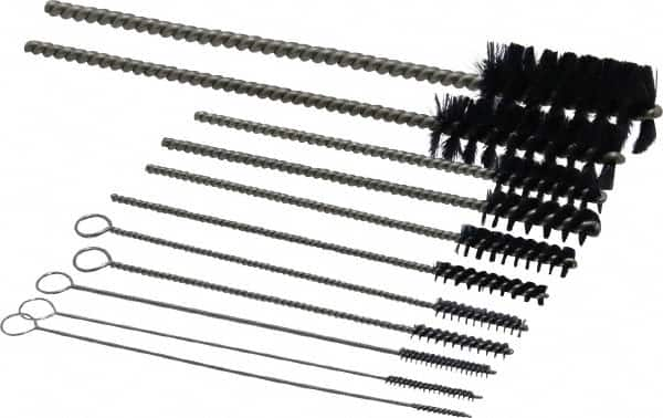 PRO-SOURCE - 11 Piece Nylon Hand Tube Brush Set - 3/4" to 1-1/2" Brush Length, 4" OAL, 0.034" Shank Diam, Includes Brush Diams 1/4", 5/16", 3/8", 1/2" & 3/4" - Americas Industrial Supply