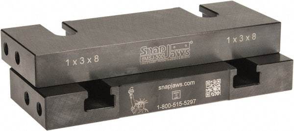 Snap Jaws - 8" Wide x 3" High x 1" Thick, Flat/No Step Vise Jaw - Soft, Steel, Fixed Jaw, Compatible with 8" Vises - Americas Industrial Supply