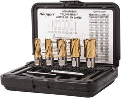 Hougen - 8 Piece, 9/16 to 1-1/16" Cutter Diam, 1" Cutting Depth, High Speed Steel Annular Cutter Set - TiN Finish, 3/4" Shank Diam, 9/16, 11/16, 13/16, 15/16, 1-1/16" Cutter Diams, 2 Flats on Shank - Americas Industrial Supply