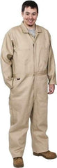 Stanco Safety Products - Size 2XL, Tan, Zipper, Flame Resistant/Retardant Coverall - 50 to 52" Chest, Indura, 7 Pockets, Elastic Waistband, Full Action Back, 2-Way Concealed Zipper - Americas Industrial Supply