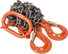 Pewag - 5' Long x 10" Wide, 7,500 Lb Basket Capacity, 7,500 Lb Vertical Capacity, Alloy Steel Web Sling - DOS Chain Sling, 9/32" Diam Chain, Self-Colored, with 2 Sling Hooks & Master Link - Americas Industrial Supply