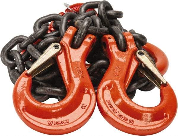 Pewag - 5' Long x 10" Wide, 26,000 Lb Basket Capacity, 26,000 Lb Vertical Capacity, Alloy Steel Web Sling - DOS Chain Sling, 1/2" Diam Chain, Self-Colored, with 2 Sling Hooks & Master Link - Americas Industrial Supply