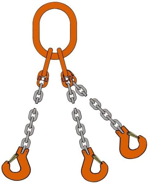 Pewag - 5' Long, 18,400 Lb Basket Capacity, 18,400 Lb Vertical Capacity, Alloy Steel Web Sling - TOG Chain Sling, 3/8" Diam Chain, Silver (Color), with 3 Grab Hooks & Master Link - Americas Industrial Supply