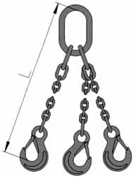 Pewag - 5' Long, 2,900 Lb Basket Capacity, 2,900 Lb Vertical Capacity, Stainless Steel Web Sling - TOS Chain Sling, 7/32" Diam Chain, Bright Polish, with 3 Sling Hooks & Master Link - Americas Industrial Supply