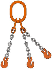 Pewag - 5' Long, 18,400 Lb Basket Capacity, 18,400 Lb Vertical Capacity, Alloy Steel Web Sling - TOS Chain Sling, 3/8" Diam Chain, Silver (Color), with 3 Sling Hooks & Master Link - Americas Industrial Supply