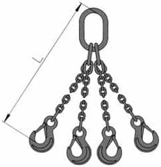 Pewag - 5' Long, 23,100 Lb Basket Capacity, 23,100 Lb Vertical Capacity, Stainless Steel Web Sling - QOS Chain Sling, 5/8" Diam Chain, Bright Polish, with 4 Sling Hooks & Master Link - Americas Industrial Supply