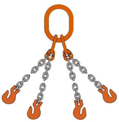 Pewag - 5' Long x 10" Wide, 39,000 Lb Basket Capacity, 39,000 Lb Vertical Capacity, Alloy Steel Web Sling - QOS Chain Sling, 1/2" Diam Chain, Self-Colored, with 4 Sling Hooks & Master Link - Americas Industrial Supply