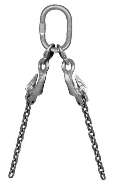 Pewag - 5' Long, 18,400 Lb Basket Capacity, 18,400 Lb Vertical Capacity, Alloy Steel Web Sling - QOG Chain Sling, 3/8" Diam Chain, Silver (Color), with 4 Grab Hooks, Master Link & 4 Shortening Hooks - Americas Industrial Supply