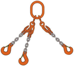 Pewag - 5' Long, 18,400 Lb Basket Capacity, 18,400 Lb Vertical Capacity, Alloy Steel Web Sling - TOS Chain Sling, 3/8" Diam Chain, Silver (Color), with 3 Sling Hooks, Master Link & 3 Shortening Hooks - Americas Industrial Supply