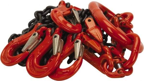 Pewag - 5' Long x 10" Wide, 7,000 Lb Basket Capacity, 7,000 Lb Vertical Capacity, Alloy Steel Web Sling - QOS Chain Sling, 7/32" Diam Chain, Self-Colored, with 4 Sling Hooks, Master Link & 4 Shortening Hooks - Americas Industrial Supply