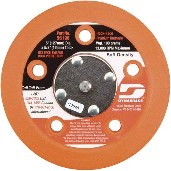 Dynabrade - 5" Diam Hook & Loop Disc Backing Pad - Soft Density, 13,000 RPM - Americas Industrial Supply
