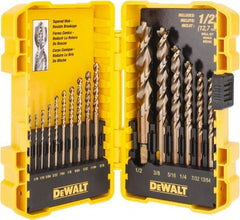 DeWALT - 1/16 to 1/2", 135° Point, Gold Finish, High Speed Steel Jobber Length Drill Bit Set - Americas Industrial Supply