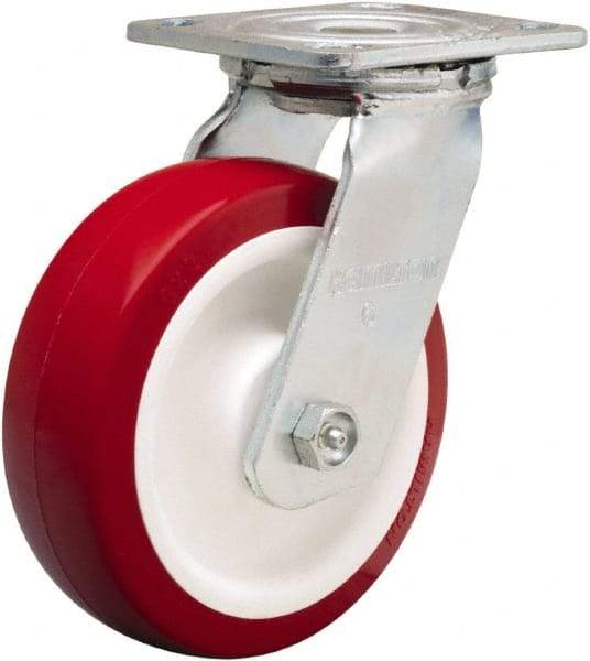 Hamilton - 6" Diam x 2" Wide x 7-1/2" OAH Top Plate Mount Swivel Caster - Polyurethane Mold on Polypropylene, 900 Lb Capacity, Straight Roller Bearing, 4 x 4-1/2" Plate - Americas Industrial Supply