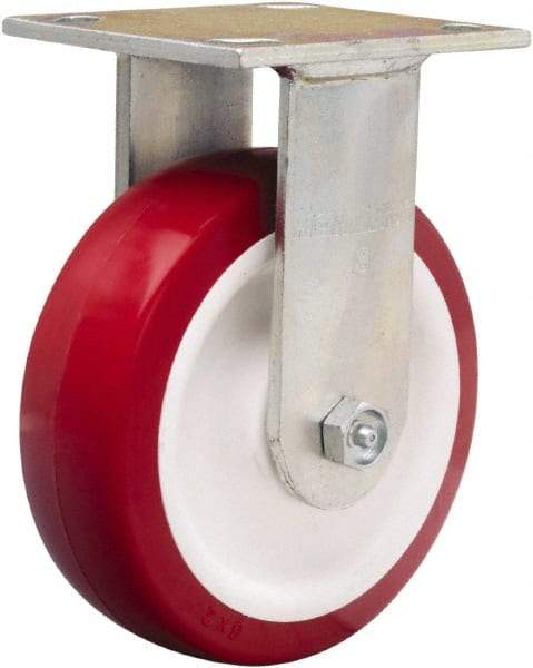 Hamilton - 6" Diam x 2" Wide x 7-1/2" OAH Top Plate Mount Rigid Caster - Polyurethane Mold on Polypropylene, 900 Lb Capacity, Straight Roller Bearing, 4 x 4-1/2" Plate - Americas Industrial Supply