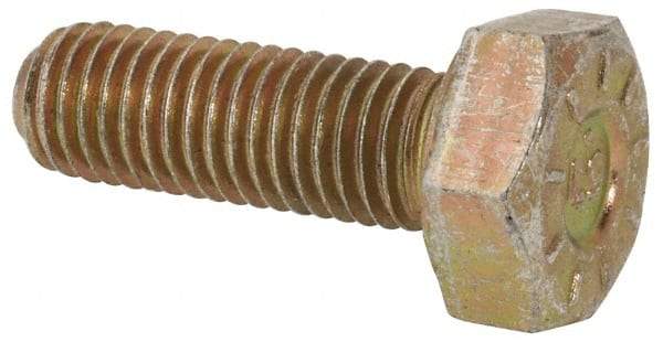 Value Collection - 1/4-28 UNF, 3/4" Length Under Head Hex Head Cap Screw - Fully Threaded, Grade L9 Alloy Steel, Zinc Yellow Dichromate Finish, 7/16" Hex - Americas Industrial Supply